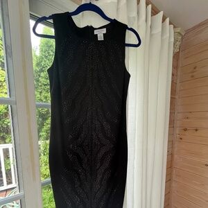 Formal black studded sleeveless dress.